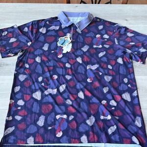 RSVLTS X Happy Gilmore Breakfast Balls Polo Shirt 2XL‎ Purple All Over Print Nwt